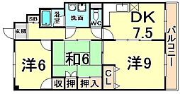 ウエストサイド武庫川 3DKの間取図画像