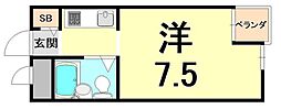 園田大松ハイツ ワンルームの間取図画像