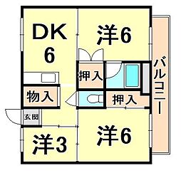 ビレッジハウス常吉1号 3DKの間取図画像