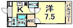 フジパレス東園田サウス 1Kの間取図画像