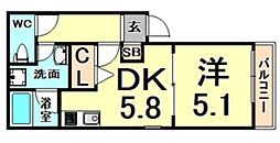 Hブランド尼崎 1DKの間取図画像