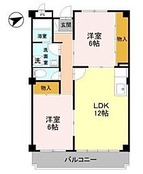 フリーダム中村 2LDKの間取図画像