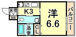 SWISS立花 1Kの間取図画像