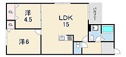 プロスパーコート尼崎I 2LDKの間取図画像