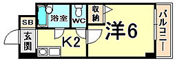 ローズコーポ阪神尼崎 1Kの間取図画像