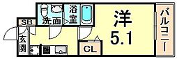 アリビオ立花2 1Kの間取図画像