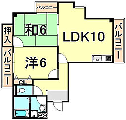 ルー・エーベル常光寺壱番館 2LDKの間取図画像