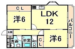 フリーダム武庫の里3棟 2LDKの間取図画像