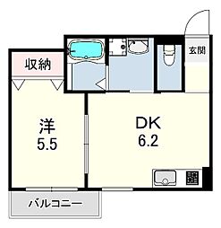 ヴェルメゾン武庫川 1Kの間取図画像