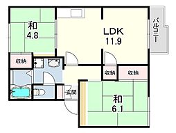 イーストベル 2階2LDKの間取り