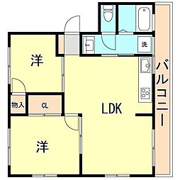 グリーンヒル山本通 2LDKの間取図画像