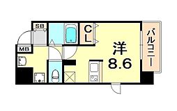 プレサンス三宮花時計前 1Kの間取図画像
