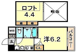 エステムコート三宮EASTポルトマーレ 1Kの間取図画像