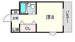 ルーブル西灘 ワンルームの間取図画像