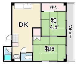 城山コーポラス 2DKの間取図画像
