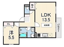 スクエア六甲 2DKの間取図画像