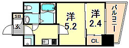 セレニテ神戸プリエ 2Kの間取図画像