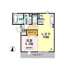フラット松原 1LDKの間取図画像