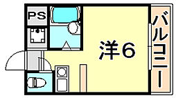 コスモメイト北野 1Kの間取図画像