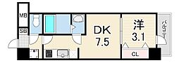 アドバンス神戸レイソレ 1DKの間取図画像
