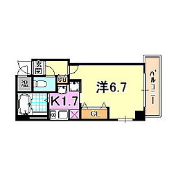 ラ・フォンテ三宮旭 1Kの間取図画像