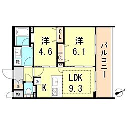 プレサンスTHE神戸 2LDKの間取図画像