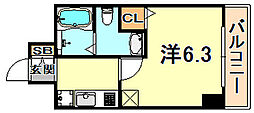 エステムプラザ神戸三宮ルクシア 1Kの間取図画像
