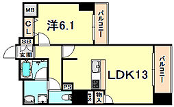 プレサンスKOBEグレンツ 1LDKの間取図画像
