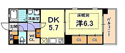 アーバンヴィレッジ兵庫エスタシオン 1DKの間取図画像