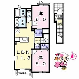 JR徳島線 蔵本駅 徒歩18分の賃貸アパート 2階2LDKの間取り