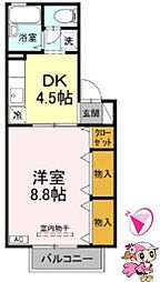 フロラシオン川内1 1DKの間取図画像