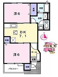 JR徳島線 蔵本駅 徒歩18分の賃貸アパート 1階2DKの間取り