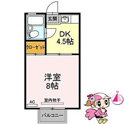 JR牟岐線 阿波富田駅 徒歩13分の賃貸アパート 2階1DKの間取り