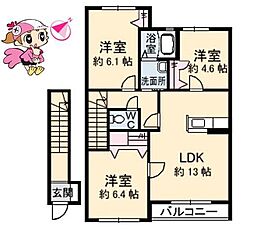 JR牟岐線 阿波富田駅 4.3kmの賃貸アパート 2階3LDKの間取り