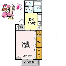 フロラシオン川内3 1DKの間取図画像