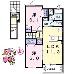 ラ・ドゥサー2 2LDKの間取図画像