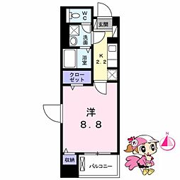 グランコート国府 1Kの間取図画像