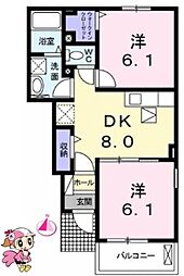 コンフォール矢三B 2DKの間取図画像