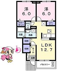 JR高徳線 吉成駅 徒歩32分の賃貸アパート 1階2LDKの間取り