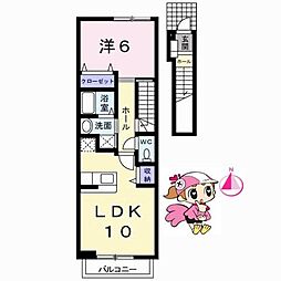 JR高徳線 佐古駅 徒歩20分の賃貸アパート 2階1LDKの間取り