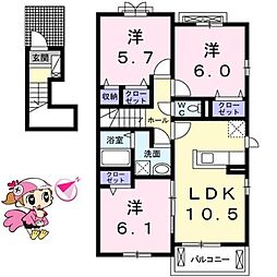 JR徳島線 徳島駅 バス19分 北島田一丁目下車 徒歩8分の賃貸アパート 2階3LDKの間取り
