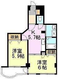 ラーバンヤマミツ 2DKの間取図画像