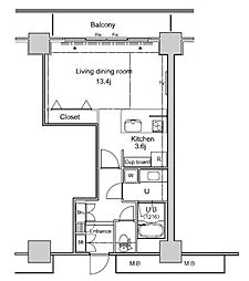 OceanTower ワンルームの間取図画像