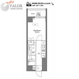 プラウドフラット蒲田 6階1Kの間取り