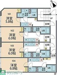 JR横浜線 相模原駅 徒歩13分の賃貸アパート 1階1Kの間取り