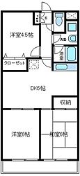 JR横浜線 矢部駅 徒歩8分の賃貸マンション 2階3DKの間取り