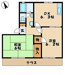 JR横浜線 淵野辺駅 徒歩9分の賃貸アパート 1階2DKの間取り