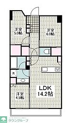 バウス東林間 3LDKの間取図画像