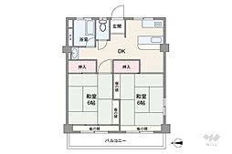 阿武野第1マンション 2DKの間取図画像