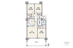 ヒルズコート高槻2番館 3LDKの間取図画像